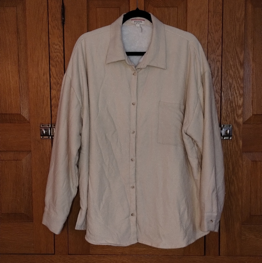 Andree by Unit ivory sparkle corduroy button up fleecy lined shacket barn jacket